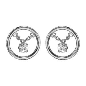 BOUCLES D'OREILLES ARGENT RHODIÉ CERCLE 1 OXYDE BLANC SERTI PENDANT