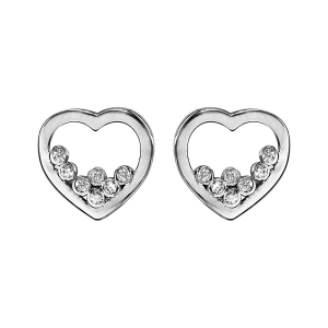 BOUCLES D'OREILLES TIGE ARGENT RHODIÉ COEUR 7 OXYDES BLANCS SERTIS