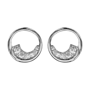 BOUCLES D'OREILLES ARGENT RHODIÉ CERCLE OXYDES BLANCS SERTIS