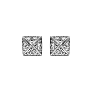BOUCLES D'OREILLES TIGE ARGENT RHODIÉ FORME PYRAMIDE OXYDES BLANCS SERTIS