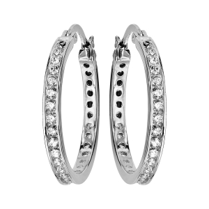 CRÉOLES ARGENT RHODIÉ RUBAN 23MM OXYDES BLANCS SERTIS