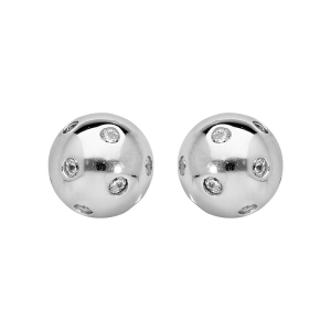 BOUCLES D'OREILLES TIGE ARGENT RHODIÉ BOULES OXYDES BLANCS