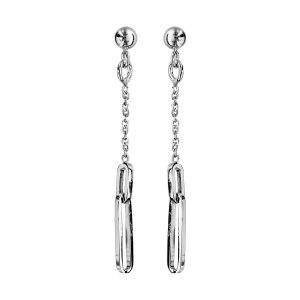 BOUCLES D'OREILLES TIGE ARGENT RHODIÉ PENDANTE MOTIF RECTANGLE