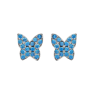 BOUCLES D'OREILLES TIGE ARGENT RHODIÉ PAPILLON PIERRES SYNTHETIQUE BLEU CIEL SERTIS