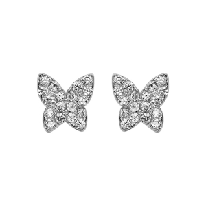 BOUCLES D'OREILLES TIGE ARGENT RHODIÉ PAPILLON OXYDES BLANCS SERTIS