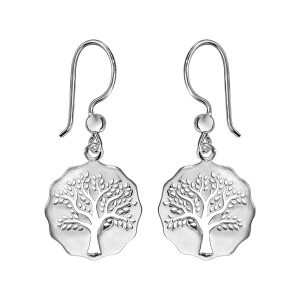 BOUCLES D'OREILLES CROCHET ARGENT RHODIÉ GALET DECOUPE ARBRE DE VIE AJOURE