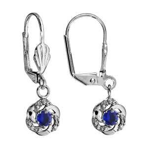 BOUCLES D'OREILLES ARGENT RHODIÉ DORMEUSE FLEUR BLEU FONCE