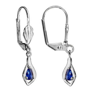 BOUCLES D'OREILLES ARGENT RHODIÉ DORMEUSE PENDANT BLEU FONCE