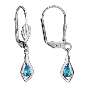 BOUCLES D'OREILLES ARGENT RHODIÉ DORMEUSE PENDANT BLEU CLAIR