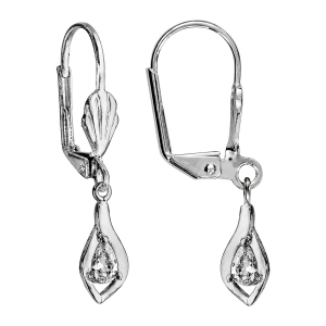 BOUCLES D'OREILLES ARGENT RHODIÉ DORMEUSE PENDANT OXYDE BLANC SERTI