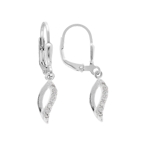 BOUCLES D'OREILLES ARGENT RHODIÉ DORMEUSE VAGUE OXYDE BLANC SERTI