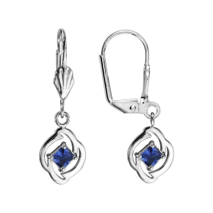 BOUCLES D'OREILLES ARGENT RHODIÉ DORMEUSE CARRÉ BLEU FONCE