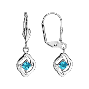 BOUCLES D'OREILLES ARGENT RHODIÉ DORMEUSE CARRÉ BLEU CIEL