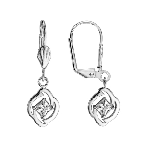 BOUCLES D'OREILLES ARGENT RHODIÉ DORMEUSE CARRÉ OXYDE BLANC SERTI