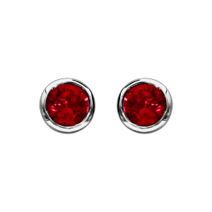 BOUCLES D'OREILLES TIGE ARGENT RHODIÉ PIERRE SYNTHETIQUE ROUGE RONDE 5MM SERTI CLOS