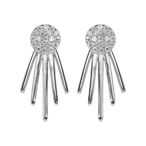 BOUCLES D'OREILLES TIGE ARGENT RHODIÉ RAYONS DE SOLEIL OXYDES BLANCS SERTIS