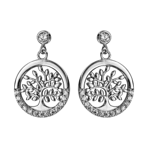 BOUCLES D'OREILLES TIGE ARGENT RHODIÉ ARBRE DE VIE OXYDES BLANCS SERTIS