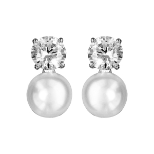 BOUCLES D'OREILLES ARGENT RHODIÉ OXYDE BLANC SERTI ET PERLE DE CULTURE D'EAU DOUCE 8MM