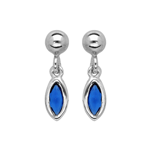 BOUCLES D'OREILLES TIGE ARGENT RHODIÉ CLOU PIERRE SYNTHETIQUE NAVETTE BLEU FONCE