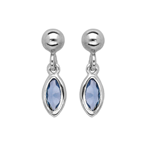 BOUCLES D'OREILLES TIGE ARGENT RHODIÉ CLOU PIERRE SYNTHETIQUE NAVETTE BLEU MOYEN