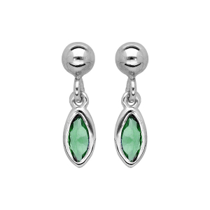 BOUCLES D'OREILLES TIGE ARGENT RHODIÉ CLOU PIERRE SYNTHETIQUE NAVETTE VERTE