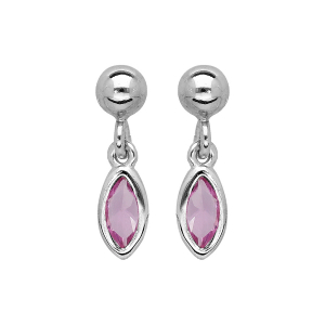BOUCLES D'OREILLES TIGE ARGENT RHODIÉ CLOU PIERRE SYNTHETIQUE NAVETTE ROSE