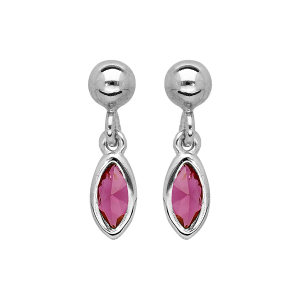 BOUCLES D'OREILLES TIGE ARGENT RHODIÉ CLOU PIERRE SYNTHETIQUE NAVETTE ROUGE
