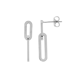 BOUCLES D'OREILLES TIGE ARGENT RHODIÉ 2 ELEMENTS RECTANGULAIRE LISSES