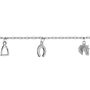 BRACELET ARGENT RHODIÉ PAMPILLES EQUITATION 18,5CM