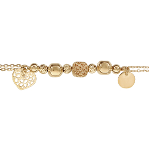 BRACELET ARGENT ET DORURE JAUNE MOTIFS ET PAMPILLES 16+3CM