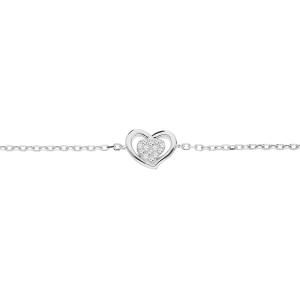 BRACELET ARGENT RHODIÉ COEUR OXYDES BLANCS SERTIS 16+3CM