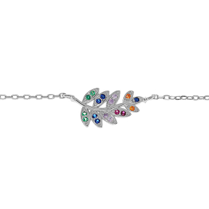 BRACELET ARGENT RHODIÉ FEUILLE OXYDES MULTICOULEURS 16+3CM