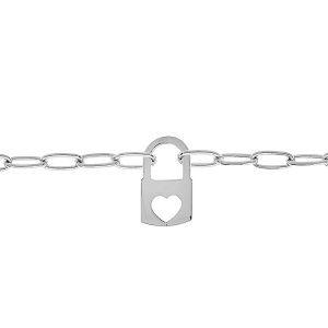 BRACELET ARGENT RHODIÉ  MAILLE AVEC CADENAS 16+3CM