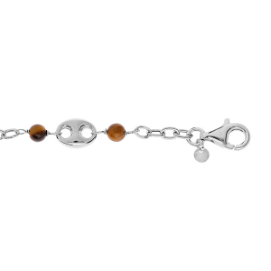 BRACELET ARGENT RHODIÉ GRAIN DE CAFE BOULE OEIL DE TIGRE  16+3CM
