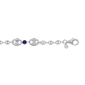 BRACELET ARGENT RHODIÉ GRAIN DE CAFE BOULE LAPIS LAZULI  16+3CM