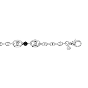 BRACELET ARGENT RHODIÉ GRAIN DE CAFE BOULE ONYX  16+3CM