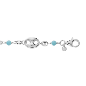 BRACELET ARGENT RHODIÉ GRAIN DE CAFE BOULES TURQUOISE IMITATION 16+3CM