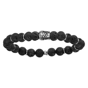 BRACELET ARGENT RHODIÉ EXTENSIBLE PIERRES DE LAVE MOTIF BOUDDHA