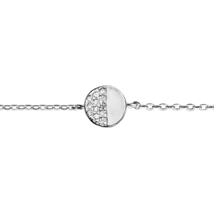 BRACELET ARGENT RHODIÉ PASTILLE  OXYDES BLANCS SUR DEMI FACE 16+3CM