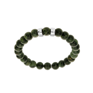 BRACELET ARGENT RHODIÉ EXTENSIBLE BOULES RHYOLITE VERT VÉRITABLE 2 CHARMS A GRAVER