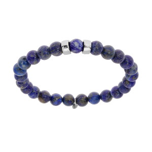BRACELET ARGENT RHODIÉ EXTENSIBLE BOULES LAPIS BLEU VÉRITABLE 2 CHARMS A GRAVER