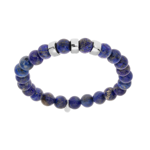 BRACELET ARGENT RHODIÉ EXTENSIBLE BOULES LAPIS BLEU VÉRITABLE 3 CHARMS A GRAVER