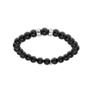 BRACELET ARGENT RHODIÉ EXTENSIBLE BOULES ONYX  VÉRITABLE 2 CHARMS A GRAVER