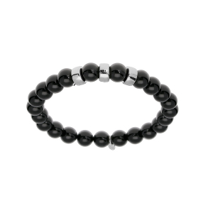 BRACELET ARGENT RHODIÉ EXTENSIBLE BOULES ONYX VÉRITABLE 3 CHARMS A GRAVER