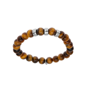 BRACELET ARGENT RHODIÉ EXTENSIBLE BOULES OEIL DE TIGRE MARRON VÉRITABLE 3 CHARMS A GRAVER