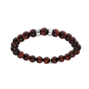 BRACELET ARGENT RHODIÉ EXTENSIBLE BOULES OEIL DE TIGRE ROUGE VÉRITABLE 2 CHARMS A GRAVER