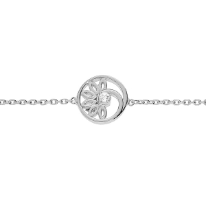 BRACELET ARGENT RHODIÉ FLEUR OXYDES BLANCS SERTIS 16+2CM