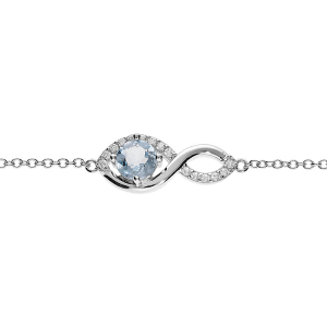 BRACELET ARGENT RHODIÉ INFINI TOAZES BLEU ET OXYDES BLANCS SERTIS 16+3CM