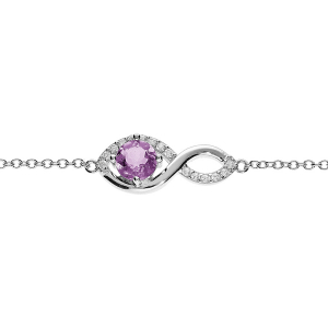 BRACELET ARGENT RHODIÉ INFINI AMÉTHYSTE VÉRITABLE  ET OXYDES BLANCS SERTIS 16+3CM