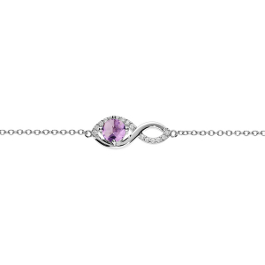 BRACELET ARGENT RHODIÉ INFINI AMÉTHYSTE VÉRITABLE  ET OXYDES BLANCS SERTIS 16+3CM